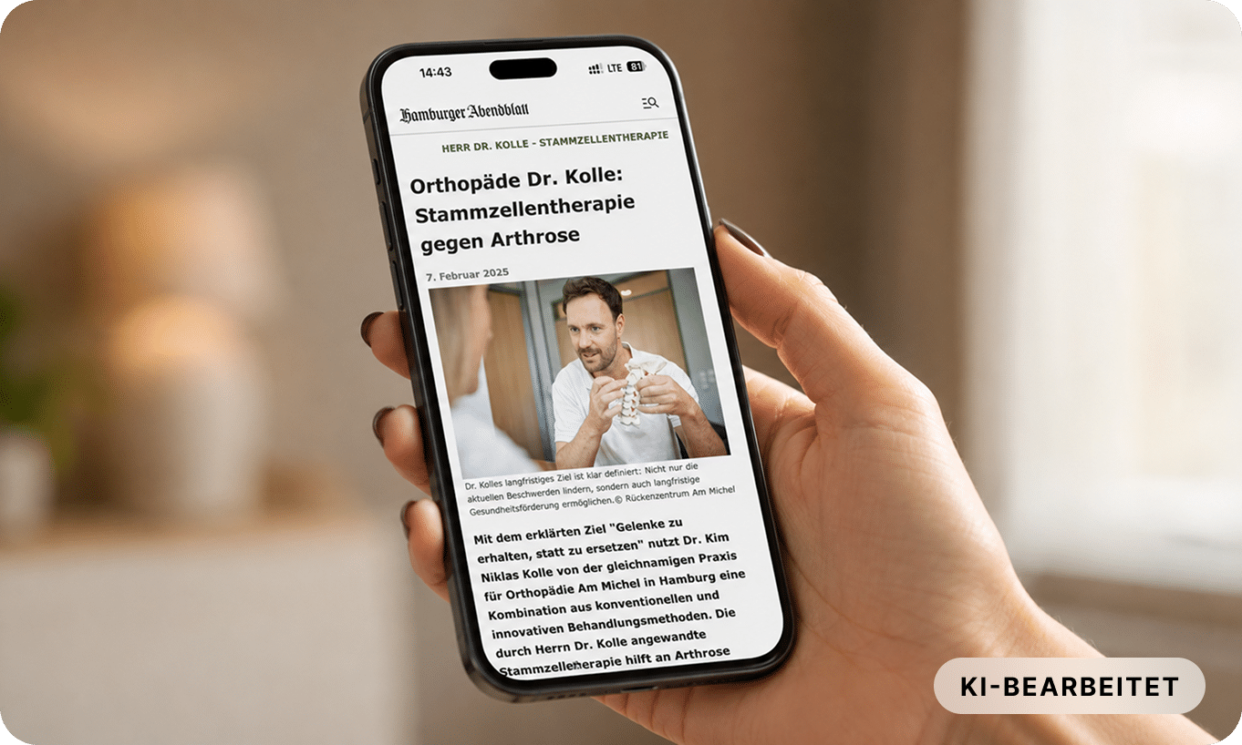 Handy in der Hand, auf dem ein Artikel vom Hamburger Abendblatt geöffnet ist.