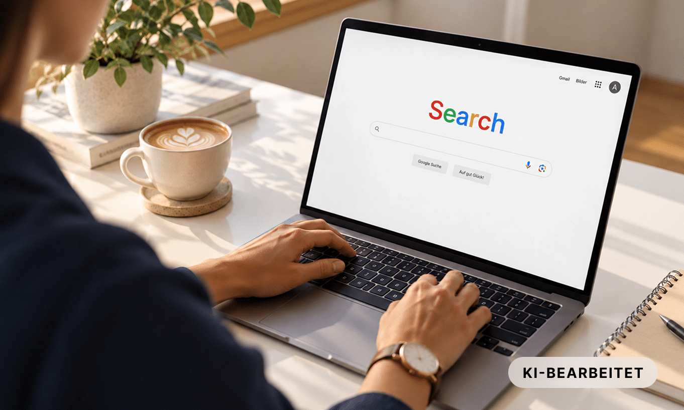 Ein Laptop, auf dem Google geöffnet ist.